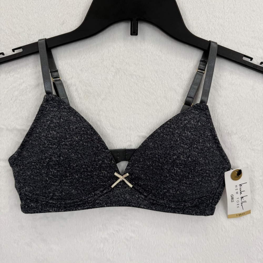 Nicole Miller New York Girls Gray Triangle Bra Size‎ 34A NWT